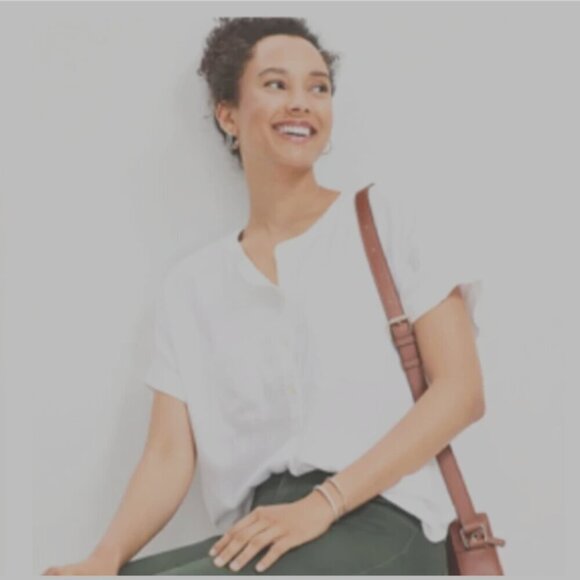 Ann Taylor LOFT Dolman Henley Everyday Shirt Sz M White #338C - Picture 1 of 10